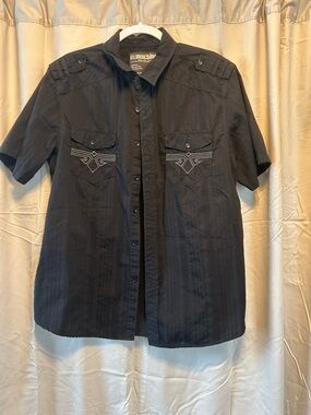 Machine Black Short-Sleeve Button-Down Work Shirt